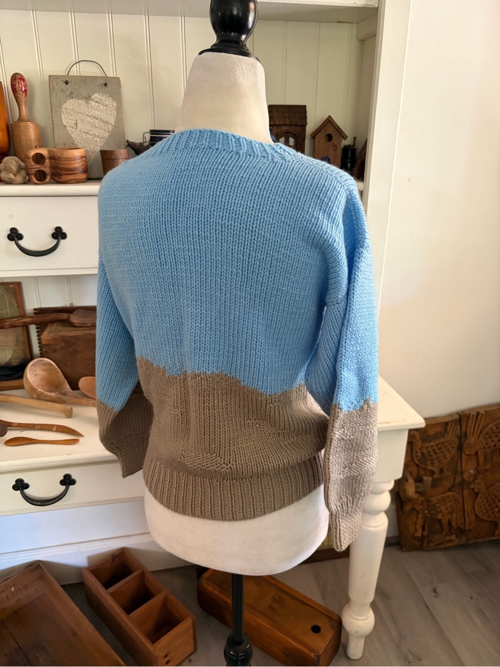 Hand Made Blue & Tan Turtle Knit Sweater - Women - Picture 2 of 3